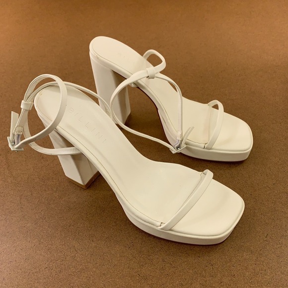 Billini Shoes - Billini Womens Size 5 White Faux Leather Strappy Tahni Block Heel Sandals New